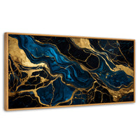 Cuadros Decorativos Canvas Revolution | Marmol Azul Oro | Panoramico | Portada | Marco Negro