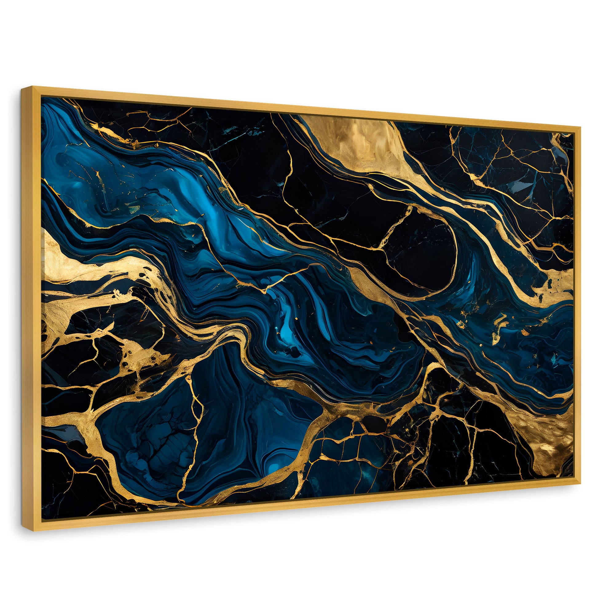 Cuadros Decorativos Canvas Revolution | Marmol Azul Oro | Rectangular | Portada | Marco Dorado