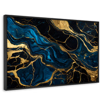 Cuadros Decorativos Canvas Revolution | Marmol Azul Oro | Rectangular | Portada | Marco Negro