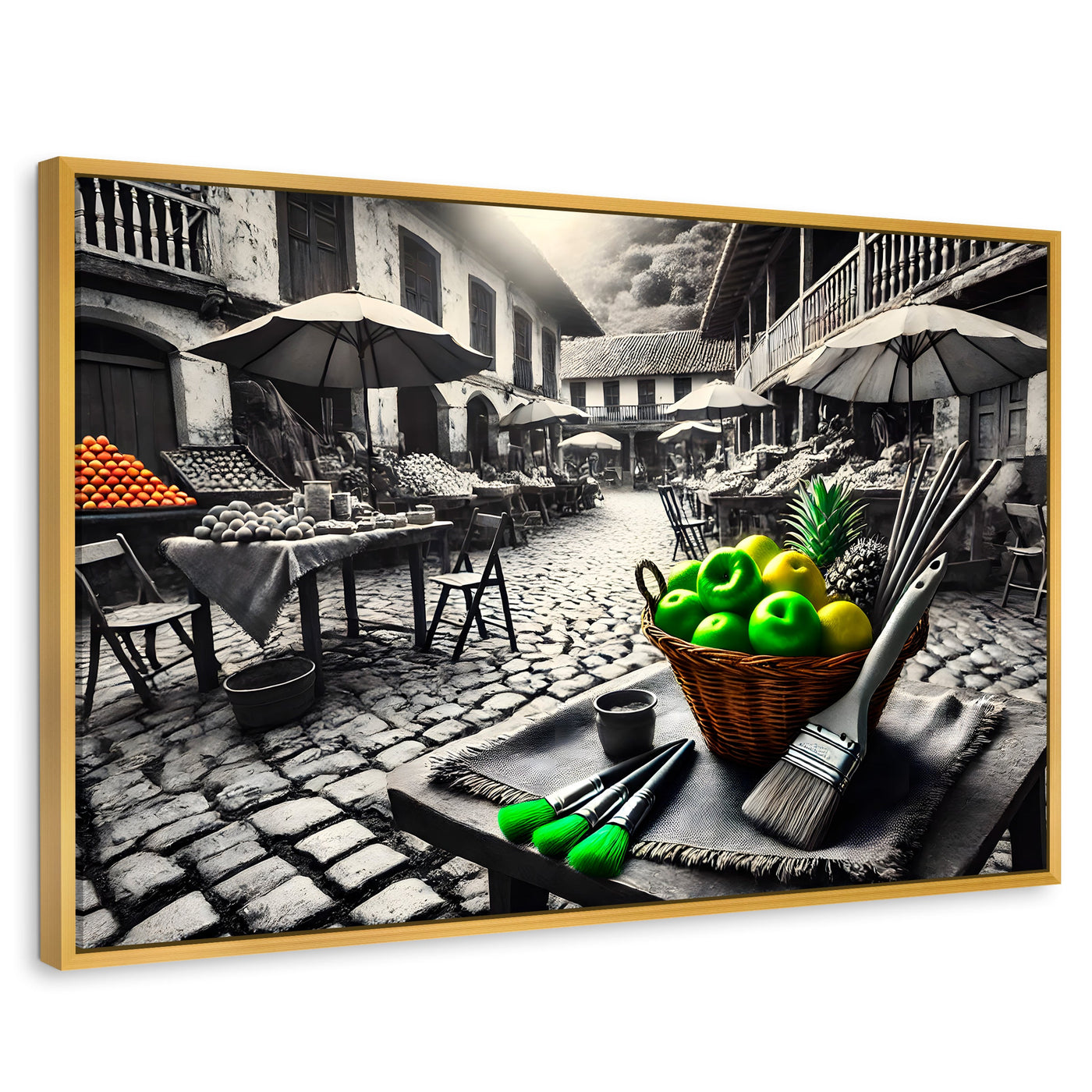 Cuadros Decorativos Canvas Revolution | Mercado Natural | Rectangular | Portada | Marco Dorado