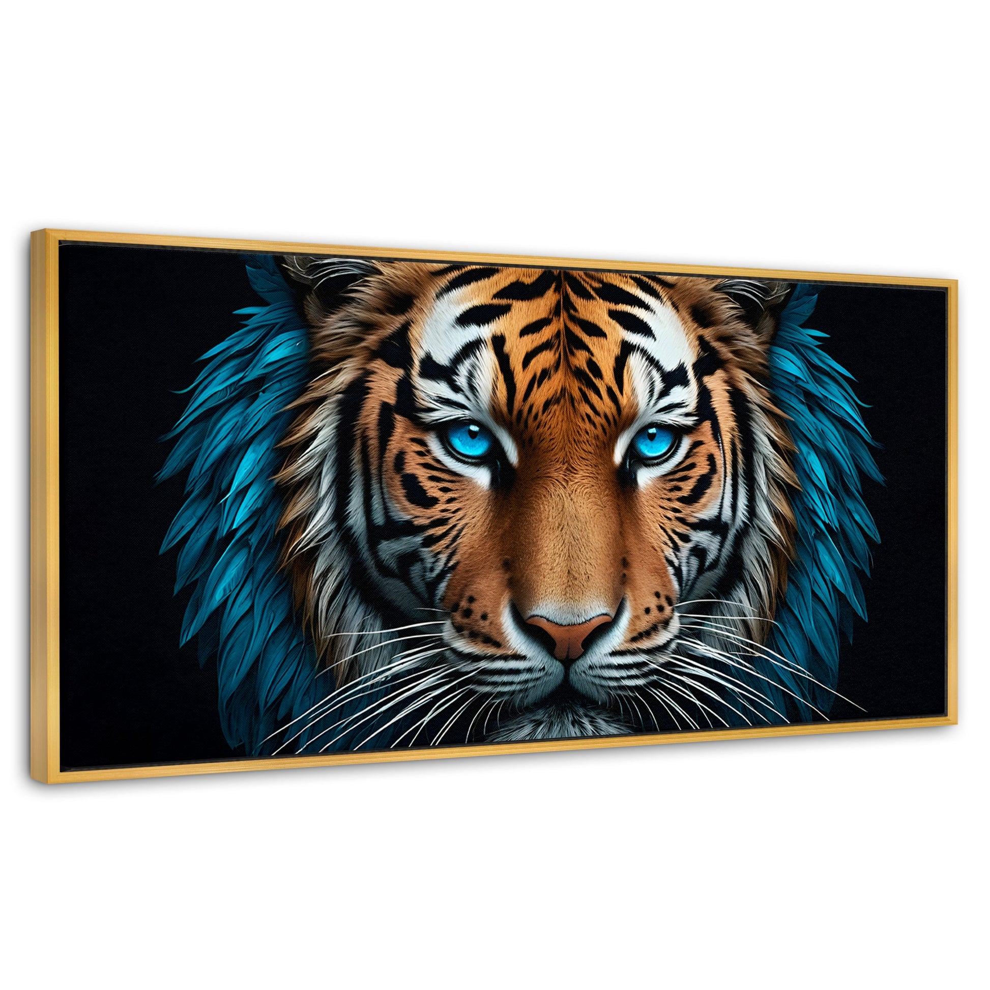 Cuadros Decorativos Canvas Revolution | Mirada Azul Salvaje | Panoramico | Portada | Marco Dorado