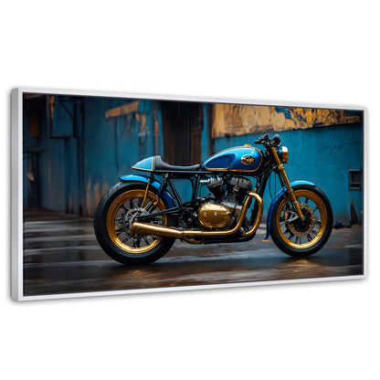 Cuadros Decorativos Canvas Revolution | Motocicleta Azul | Panoramico | Portada | Marco Dorado