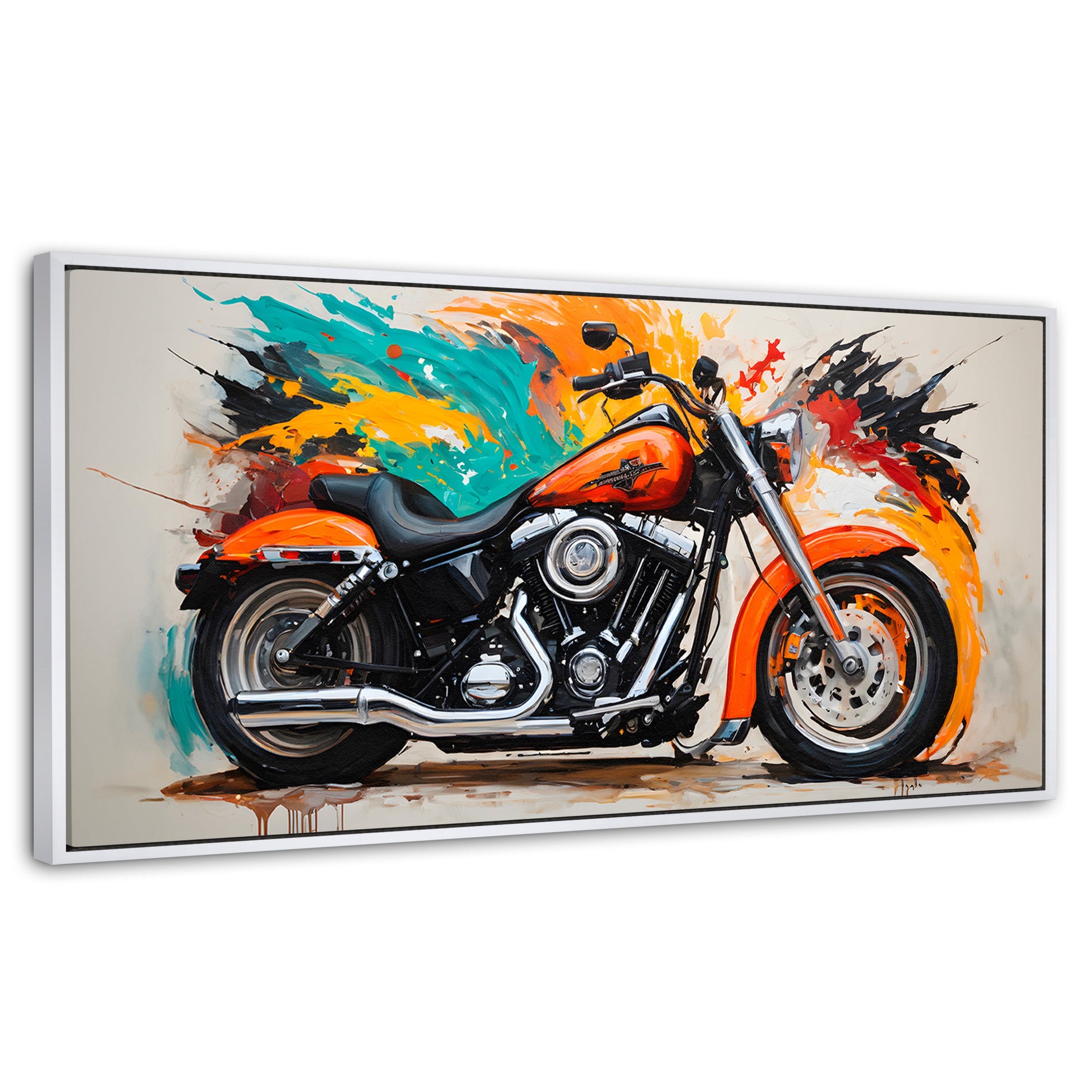 Cuadros Decorativos Canvas Revolution | Motocicleta Clasica | Panoramico | Portada | Marco Blanco