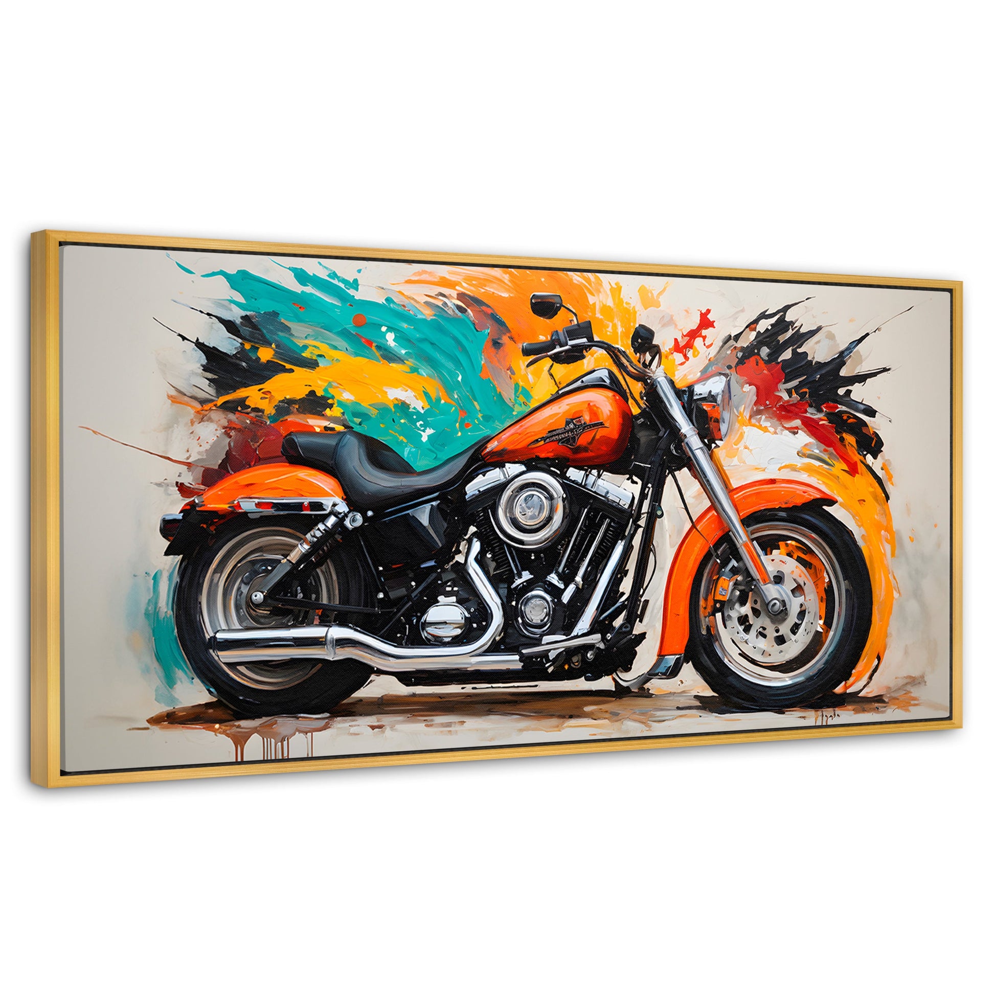 Cuadros Decorativos Canvas Revolution | Motocicleta Clasica | Panoramico | Portada | Marco Dorado