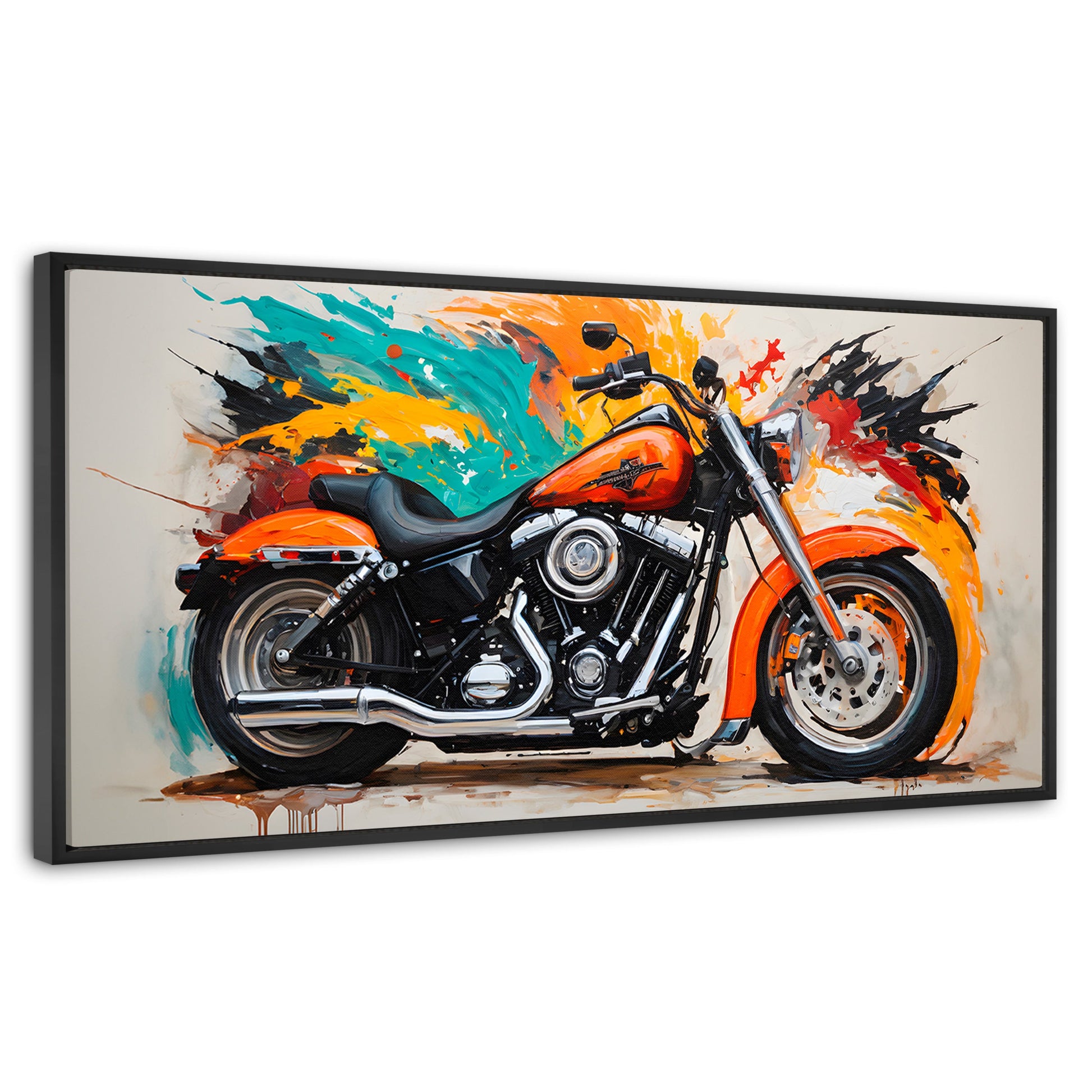 Cuadros Decorativos Canvas Revolution | Motocicleta Clasica | Panoramico | Portada | Marco Negro