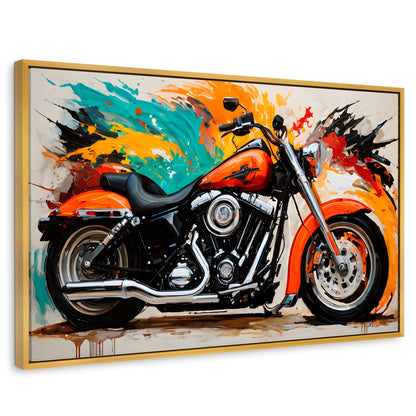 Cuadros Decorativos Canvas Revolution | Motocicleta Clasica | Rectangular | Portada | Marco Dorado