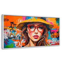 Cuadros Decorativos Canvas Revolution | Mujer Con Gafas | Panoramico | Portada | Marco Blanco