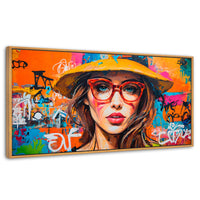 Cuadros Decorativos Canvas Revolution | Mujer Con Gafas | Panoramico | Portada | Marco Madera