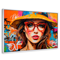 Cuadros Decorativos Canvas Revolution | Mujer Con Gafas | Rectangular | Portada | Marco Blanco