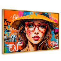 Cuadros Decorativos Canvas Revolution | Mujer Con Gafas | Rectangular | Portada | Marco Dorado
