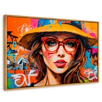 Cuadros Decorativos Canvas Revolution | Mujer Con Gafas | Rectangular | Portada | Marco Madera