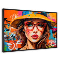 Cuadros Decorativos Canvas Revolution | Mujer Con Gafas | Rectangular | Portada | Marco Negro