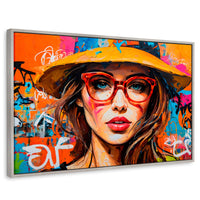 Cuadros Decorativos Canvas Revolution | Mujer Con Gafas | Rectangular | Portada | Marco Plateado