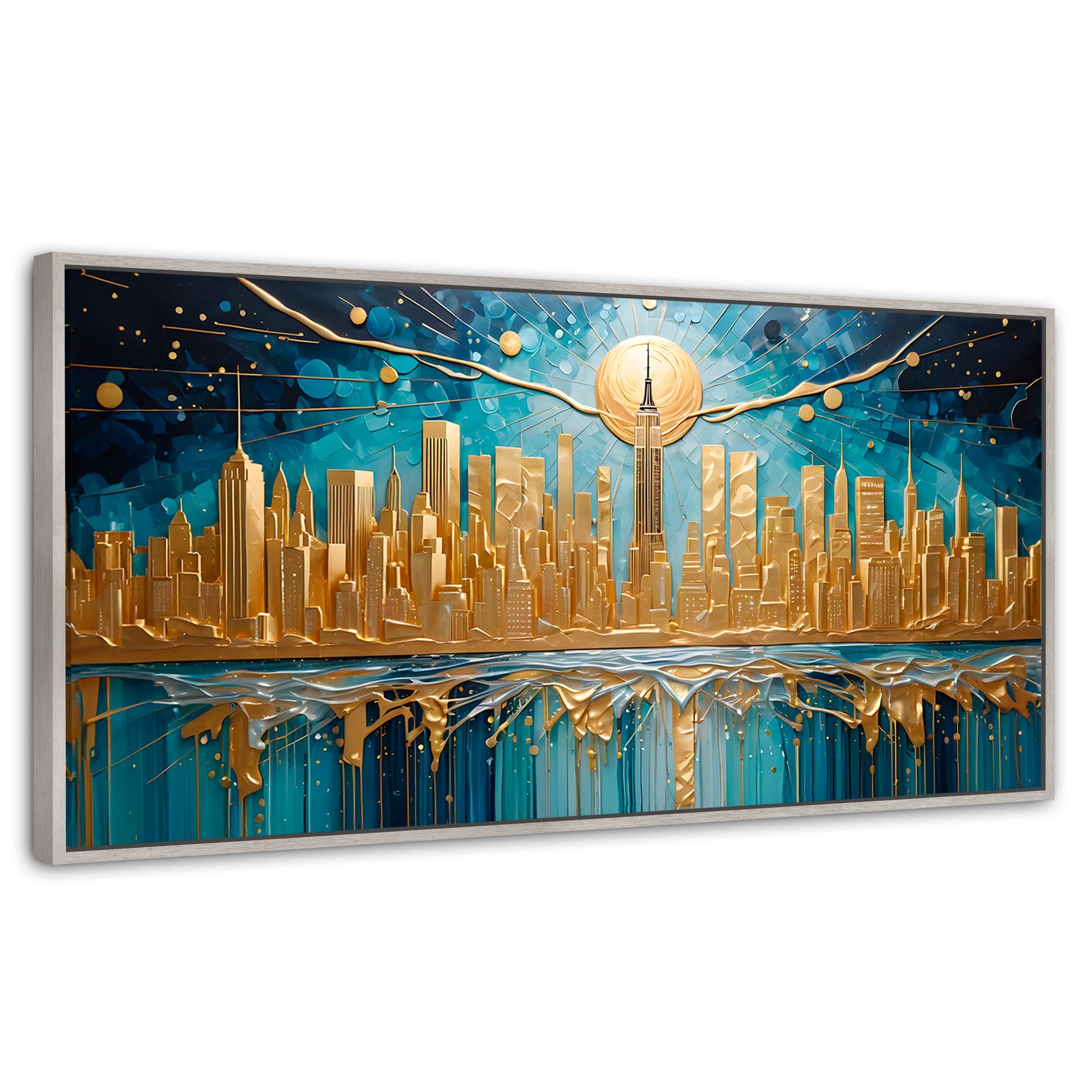 Cuadros Decorativos Canvas Revolution | New York Paint Oro | Panoramico | Portada | Marco Blanco
