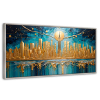 Cuadros Decorativos Canvas Revolution | New York Paint Oro | Panoramico | Portada | Marco Blanco
