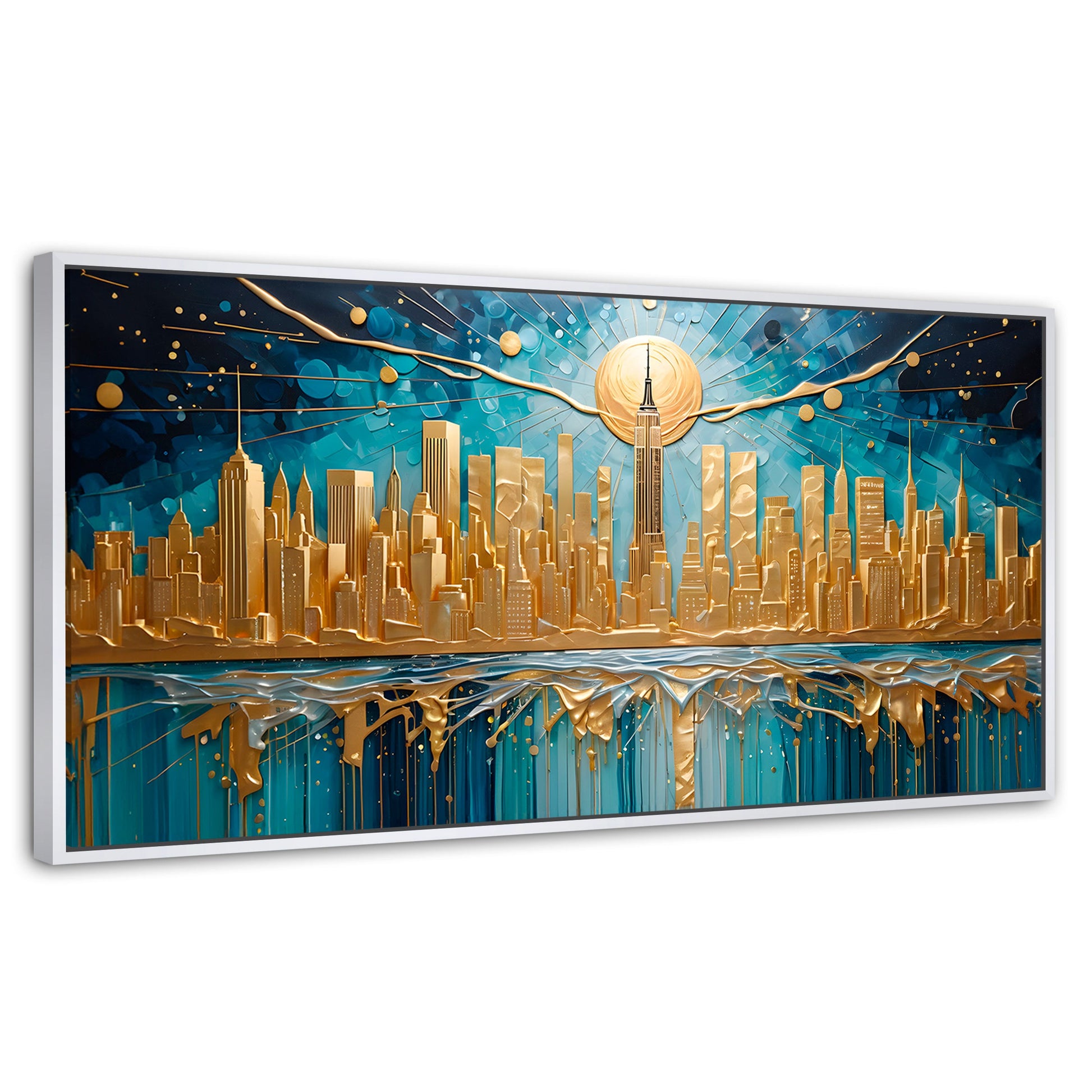 Cuadros Decorativos Canvas Revolution | New York Paint Oro | Panoramico | Portada | Marco Dorado
