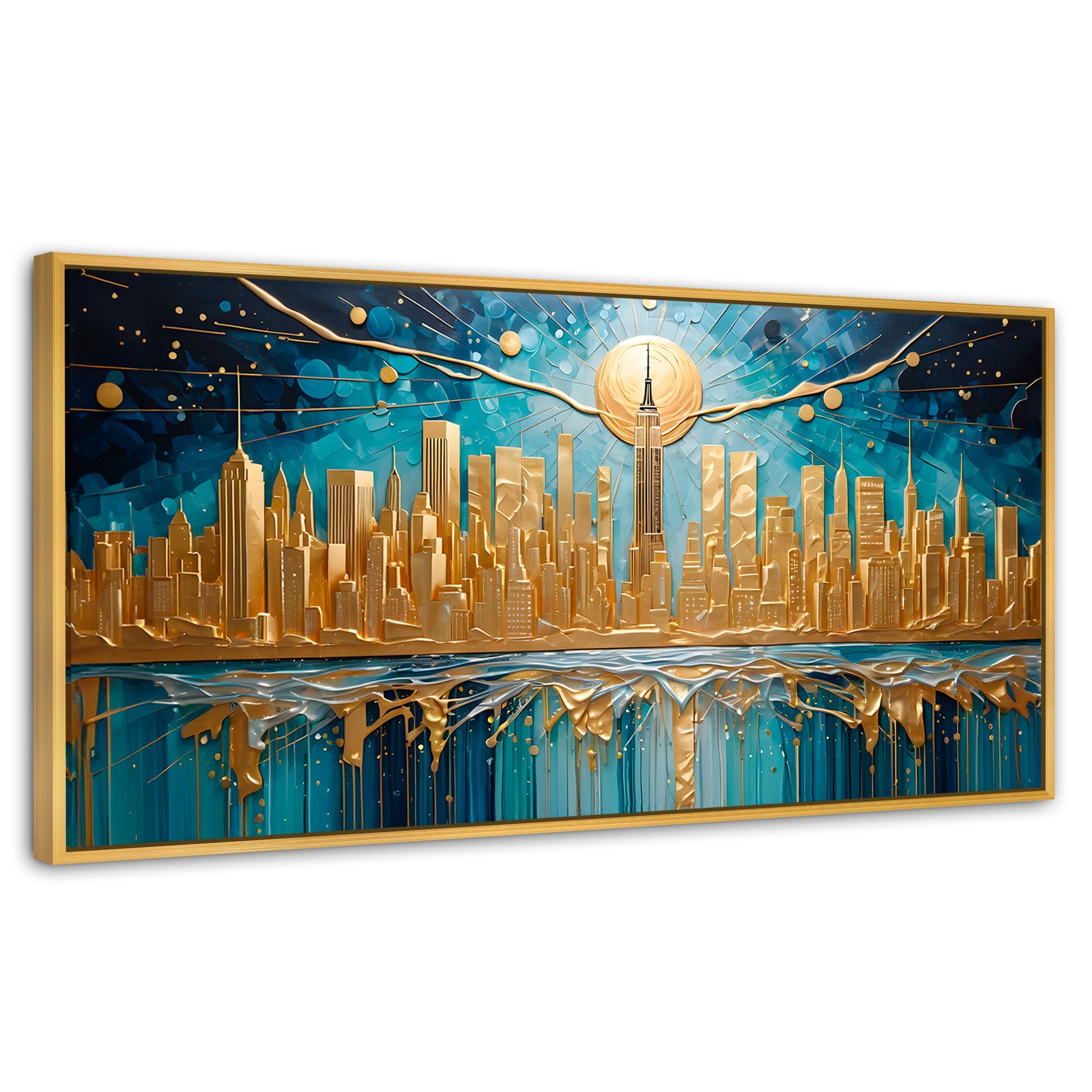 Cuadros Decorativos Canvas Revolution | New York Paint Oro | Panoramico | Portada | Marco Madera