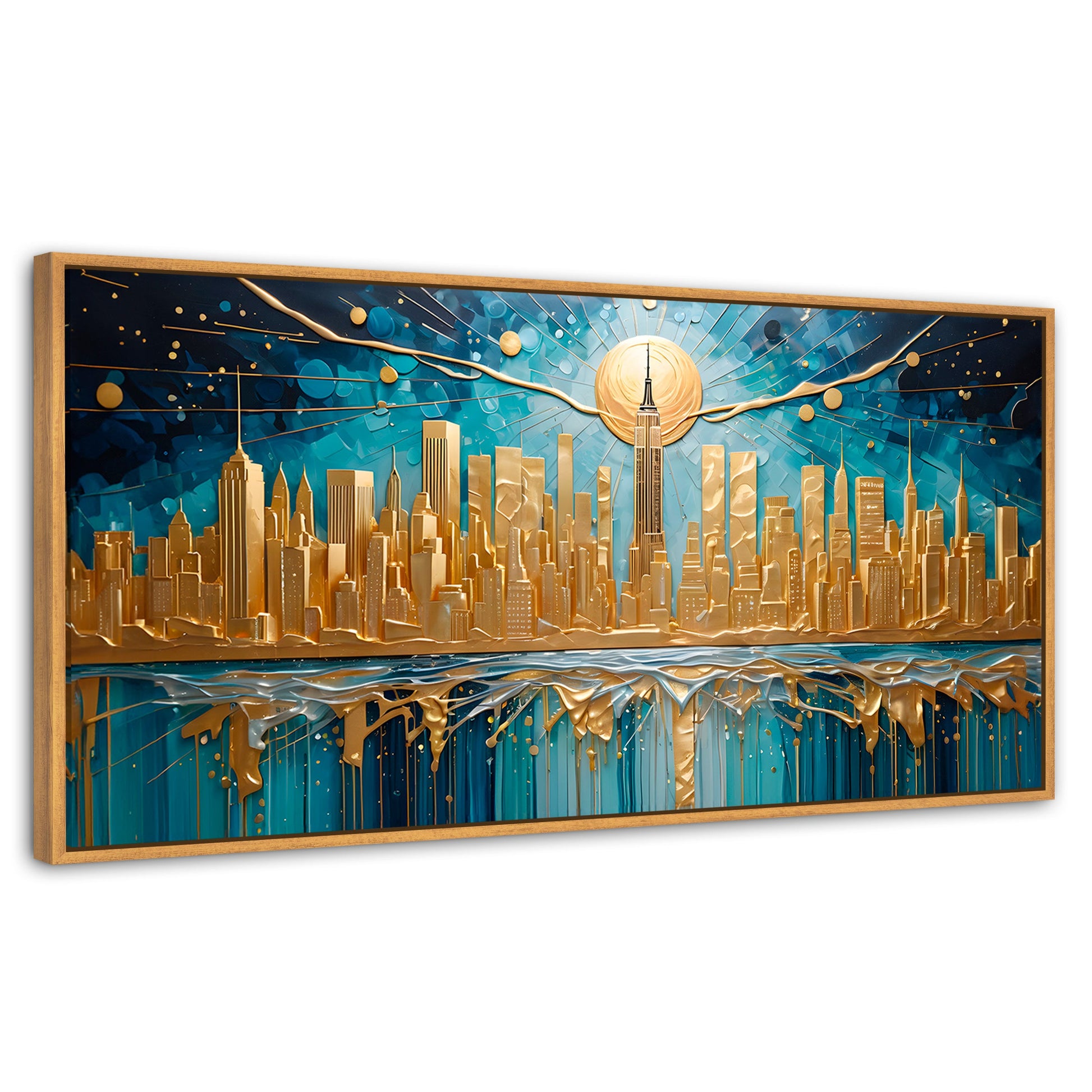 Cuadros Decorativos Canvas Revolution | New York Paint Oro | Panoramico | Portada | Marco Negro