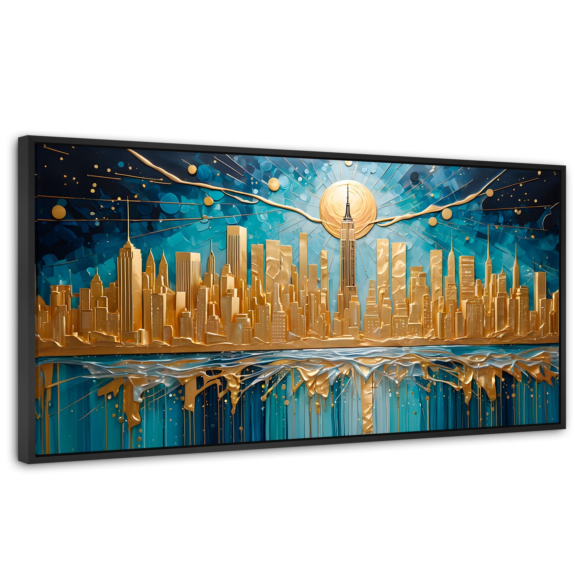 Cuadros Decorativos Canvas Revolution | New York Paint Oro | Panoramico | Portada | Marco Plateado
