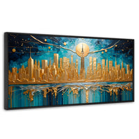Cuadros Decorativos Canvas Revolution | New York Paint Oro | Panoramico | Portada | Marco Plateado
