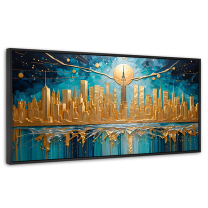 Cuadros Decorativos Canvas Revolution | New York Paint Oro | Panoramico | Portada | Marco Plateado