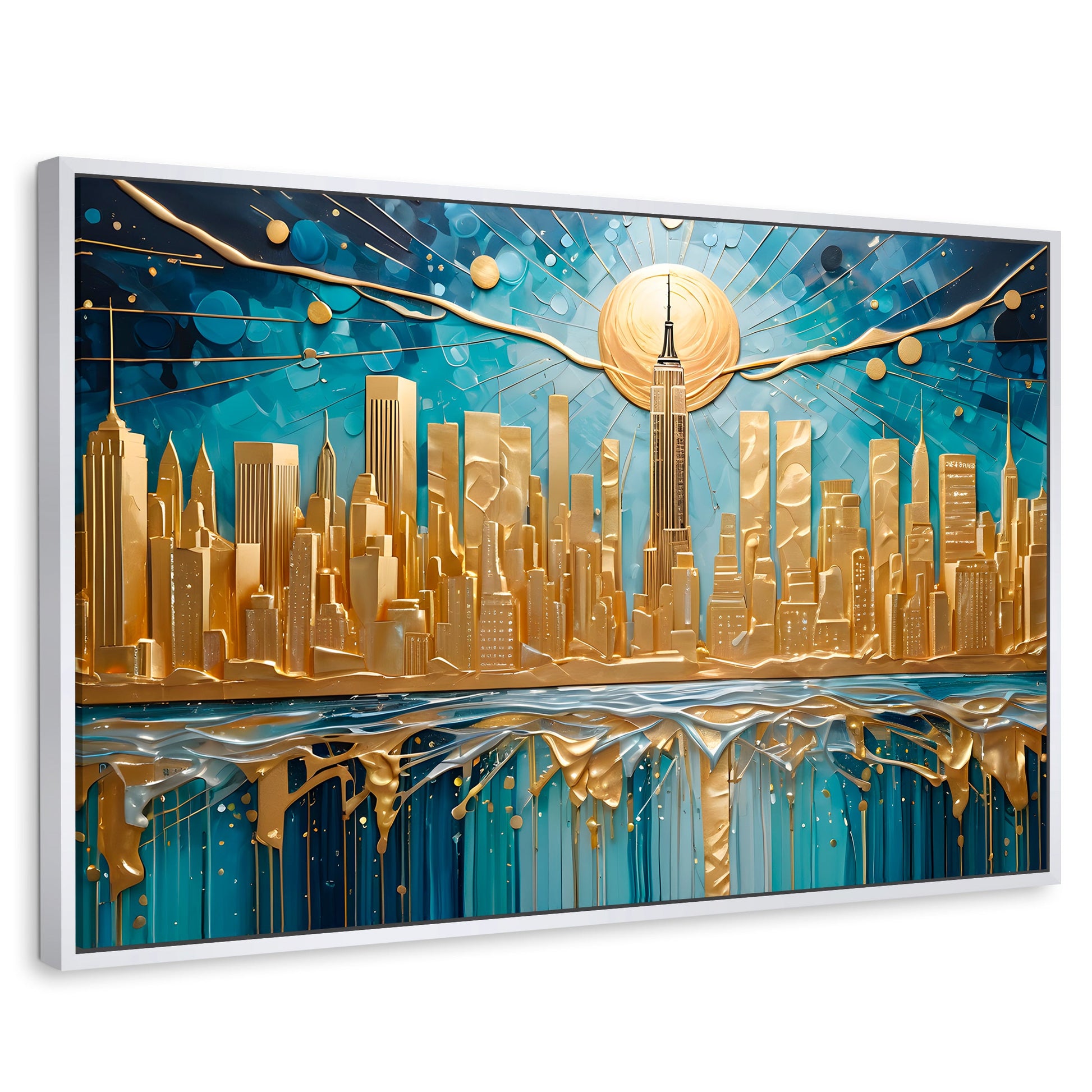 Cuadros Decorativos Canvas Revolution | New York Paint Oro | Rectangular | Portada | Marco Blanco