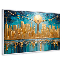Cuadros Decorativos Canvas Revolution | New York Paint Oro | Rectangular | Portada | Marco Blanco