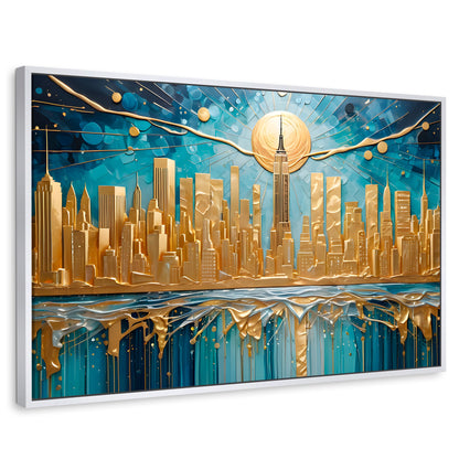 Cuadros Decorativos Canvas Revolution | New York Paint Oro | Rectangular | Portada | Marco Blanco