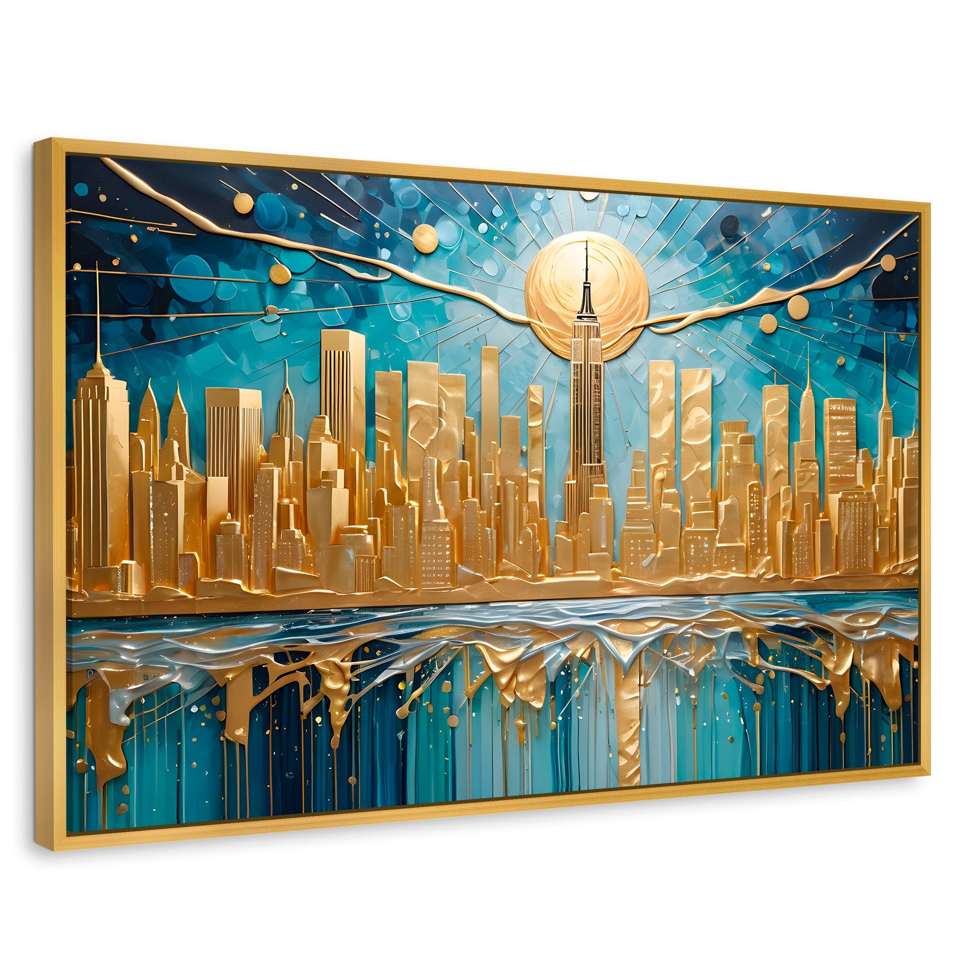 Cuadros Decorativos Canvas Revolution | New York Paint Oro | Rectangular | Portada | Marco Dorado