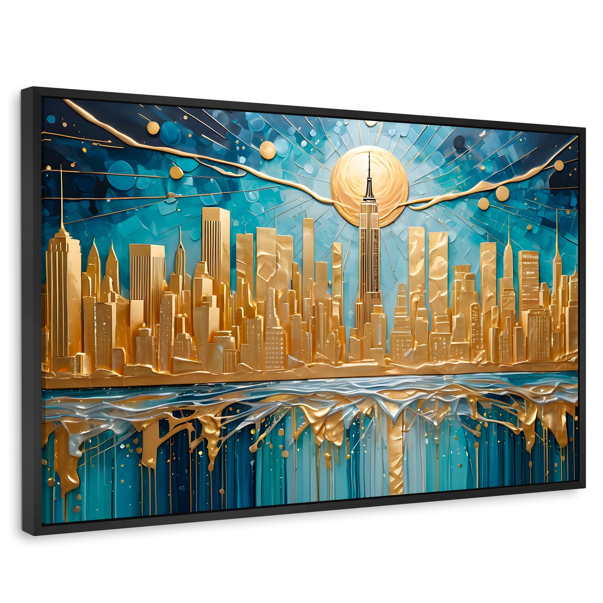 Cuadros Decorativos Canvas Revolution | New York Paint Oro | Rectangular | Portada | Marco Negro