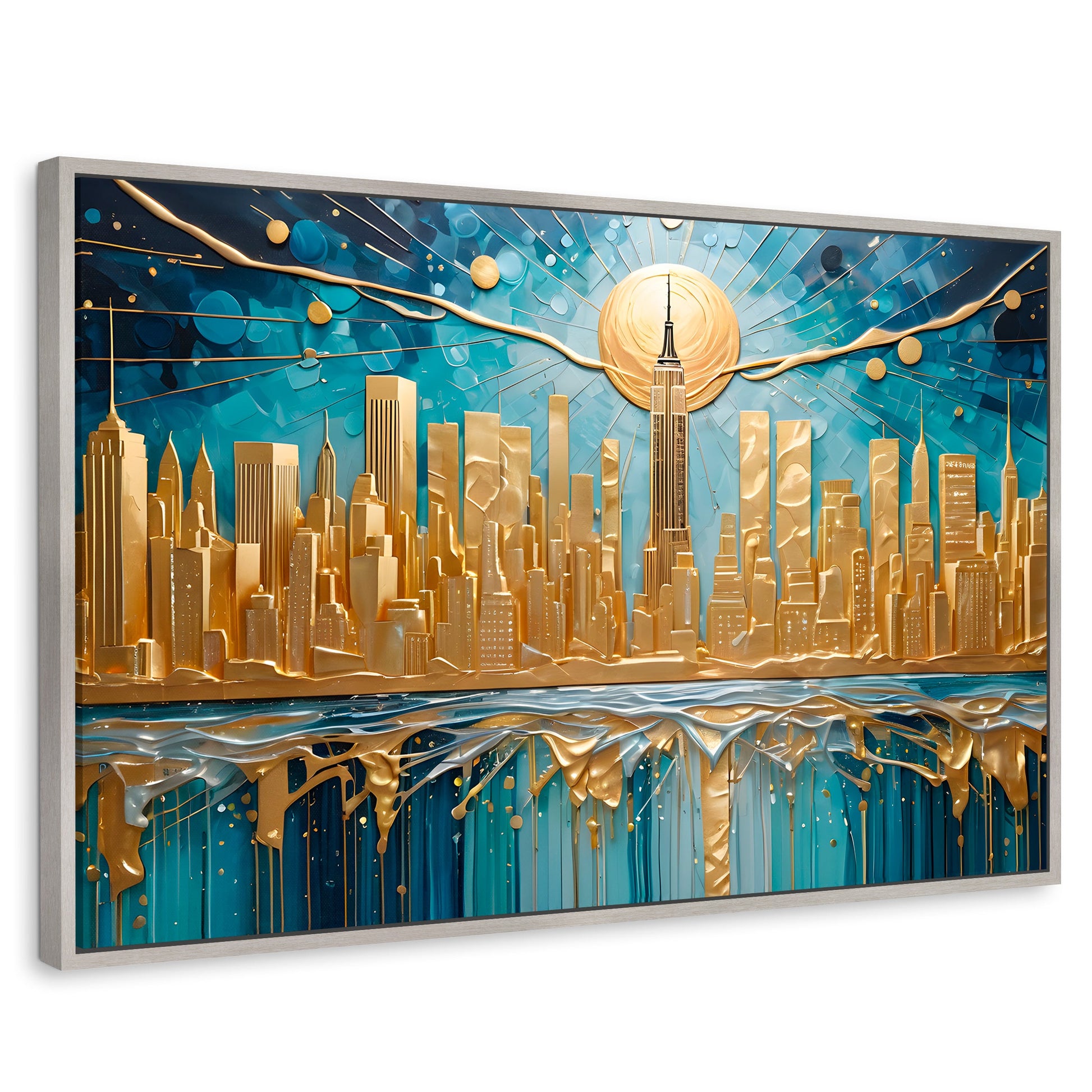 Cuadros Decorativos Canvas Revolution | New York Paint Oro | Rectangular | Portada | Marco Plateado