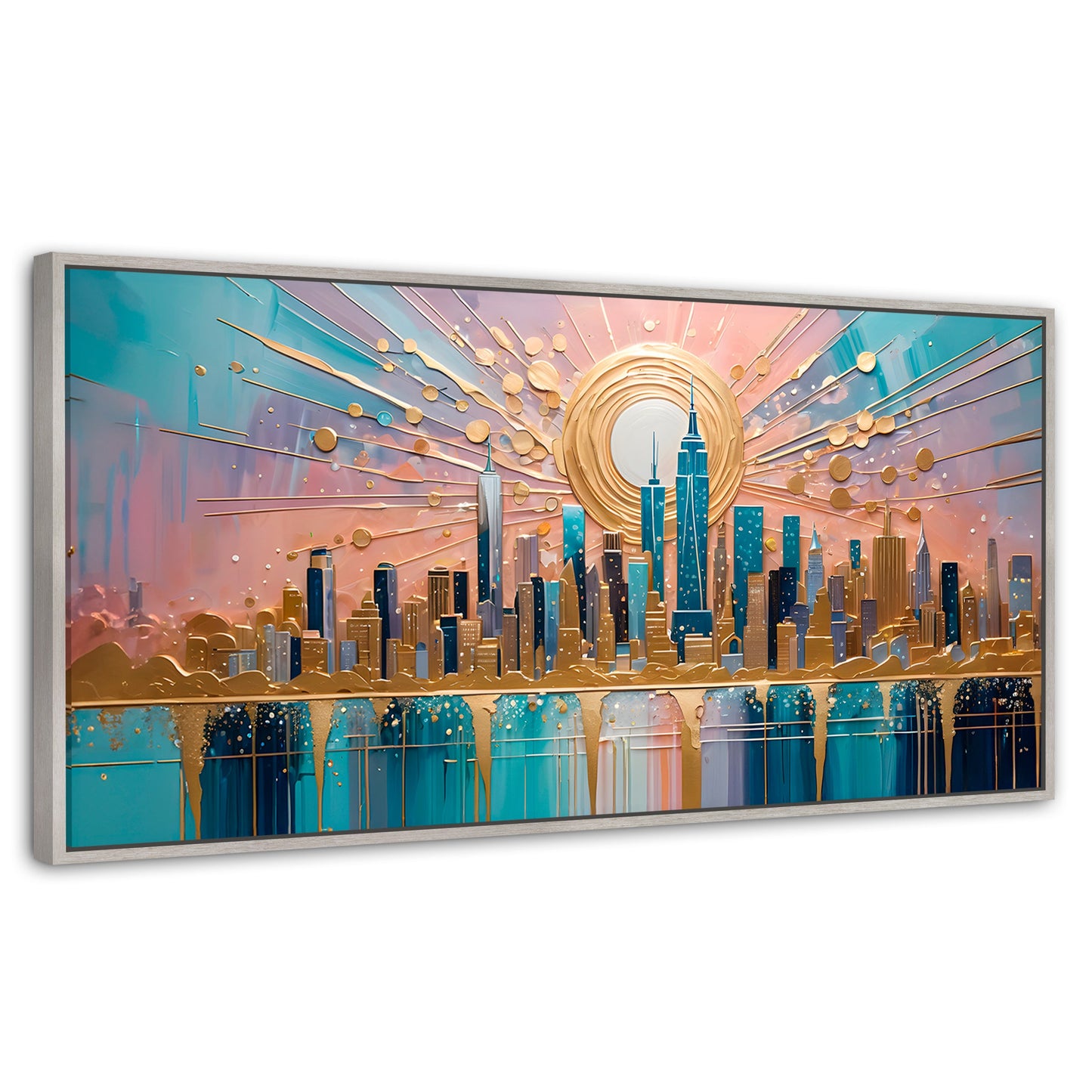 Cuadros Decorativos Canvas Revolution | Nueva York Dorada | Panoramico | Portada | Marco Blanco