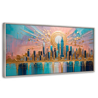 Cuadros Decorativos Canvas Revolution | Nueva York Dorada | Panoramico | Portada | Marco Blanco