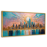 Cuadros Decorativos Canvas Revolution | Nueva York Dorada | Panoramico | Portada | Marco Madera
