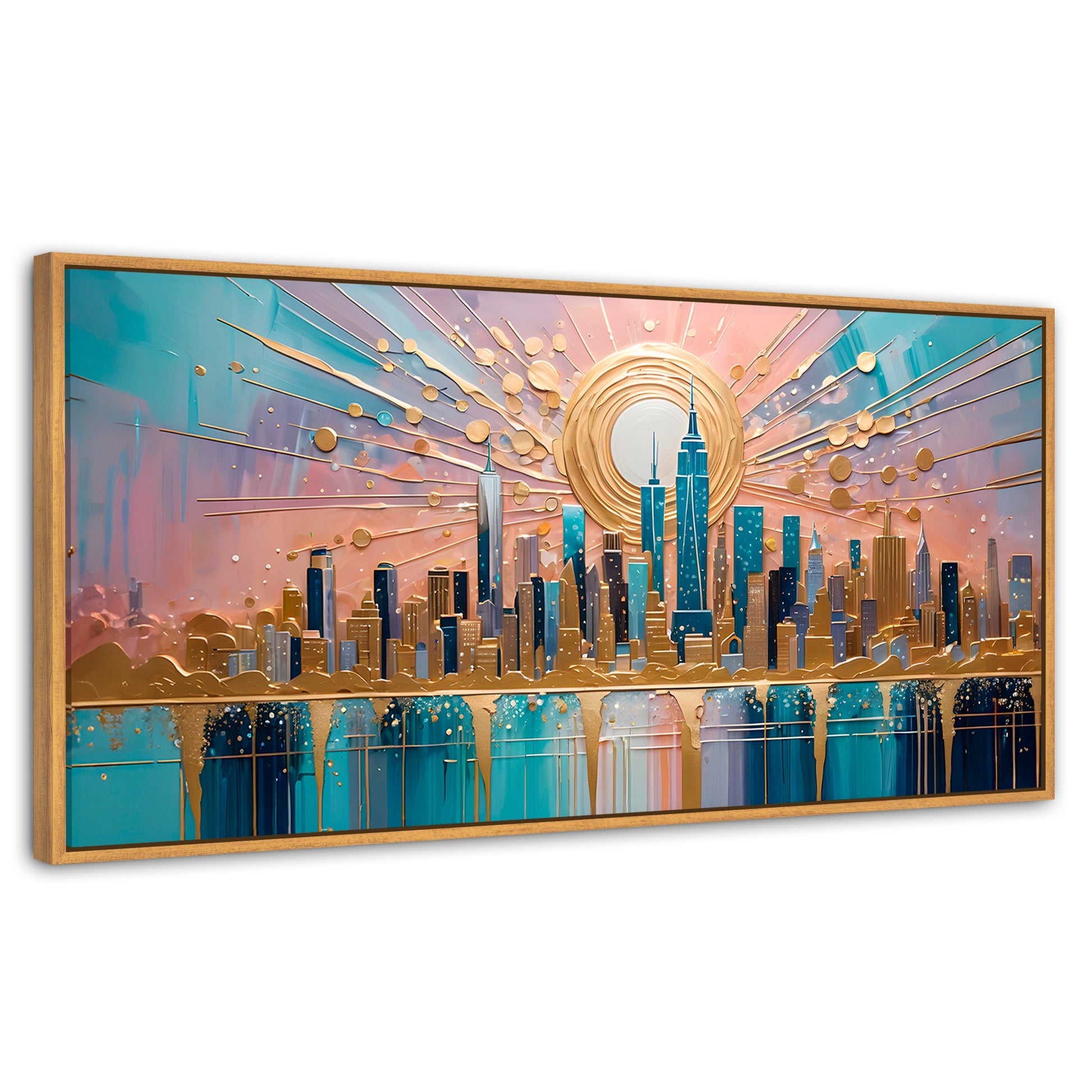 Cuadros Decorativos Canvas Revolution | Nueva York Dorada | Panoramico | Portada | Marco Negro