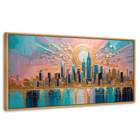 Cuadros Decorativos Canvas Revolution | Nueva York Dorada | Panoramico | Portada | Marco Negro