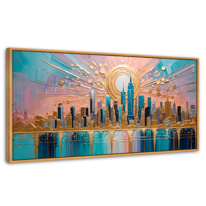 Cuadros Decorativos Canvas Revolution | Nueva York Dorada | Panoramico | Portada | Marco Negro