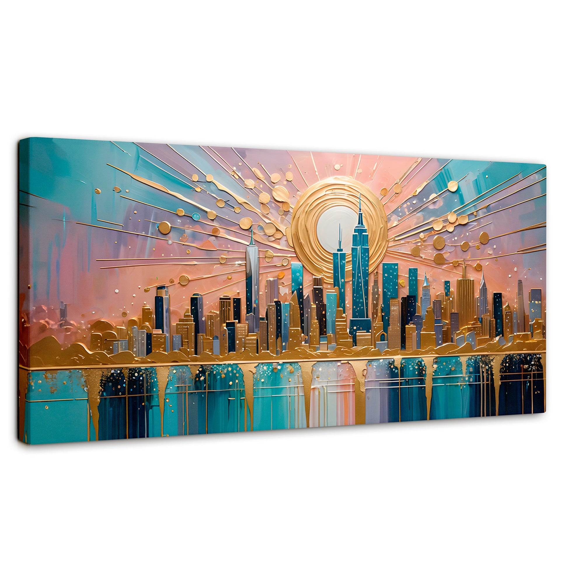 Cuadros Decorativos Canvas Revolution | Nueva York Dorada | Panoramico | Portada | Marco SinMarco