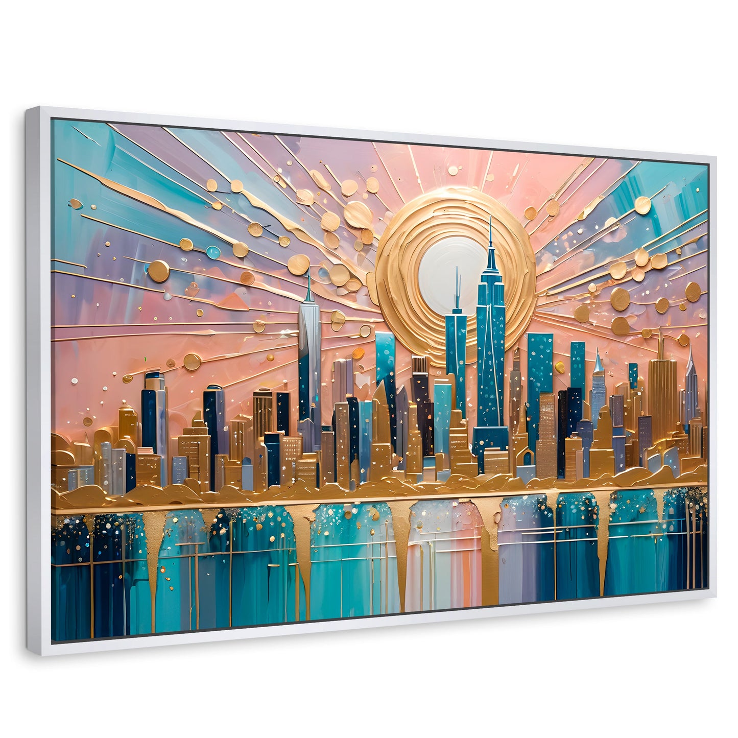Cuadros Decorativos Canvas Revolution | Nueva York Dorada | Rectangular | Portada | Marco Blanco