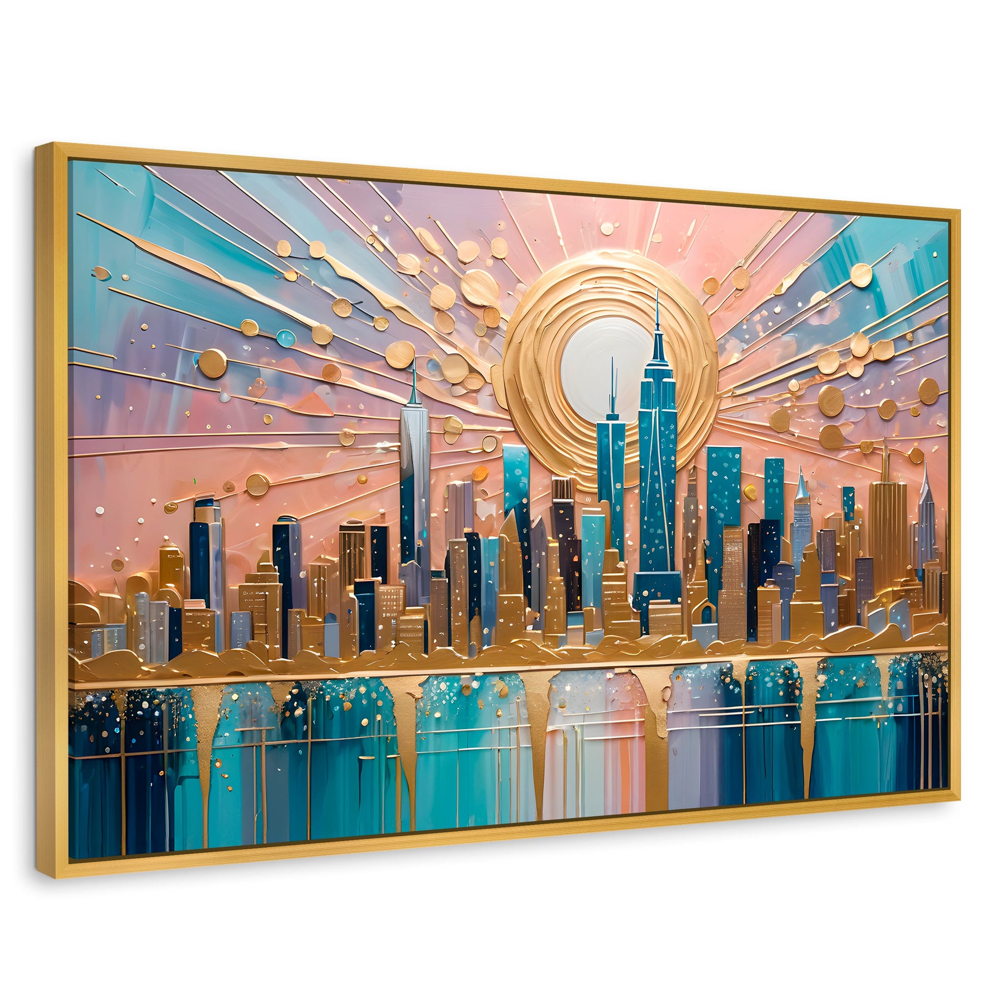 Cuadros Decorativos Canvas Revolution | Nueva York Dorada | Rectangular | Portada | Marco Dorado