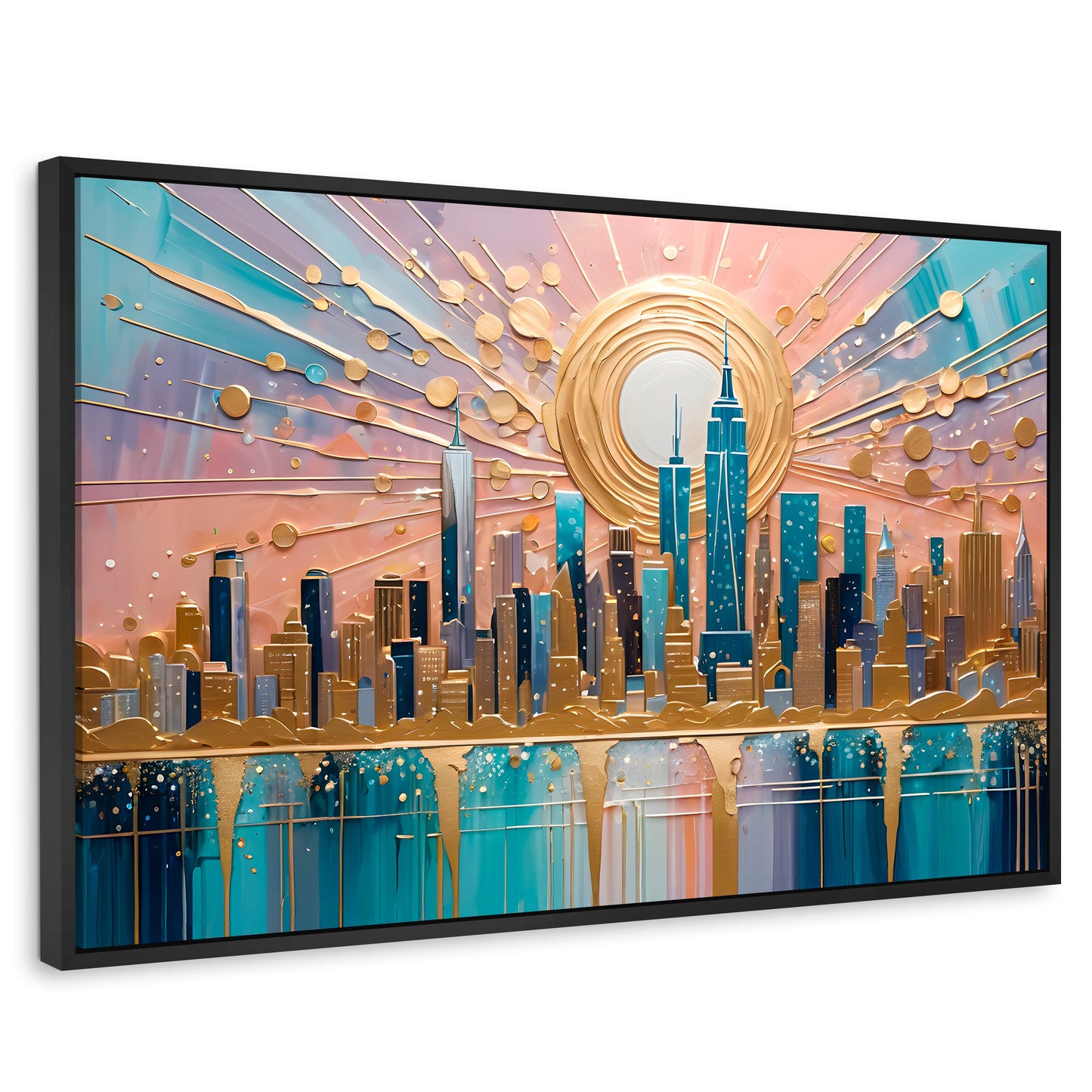 Cuadros Decorativos Canvas Revolution | Nueva York Dorada | Rectangular | Portada | Marco Negro