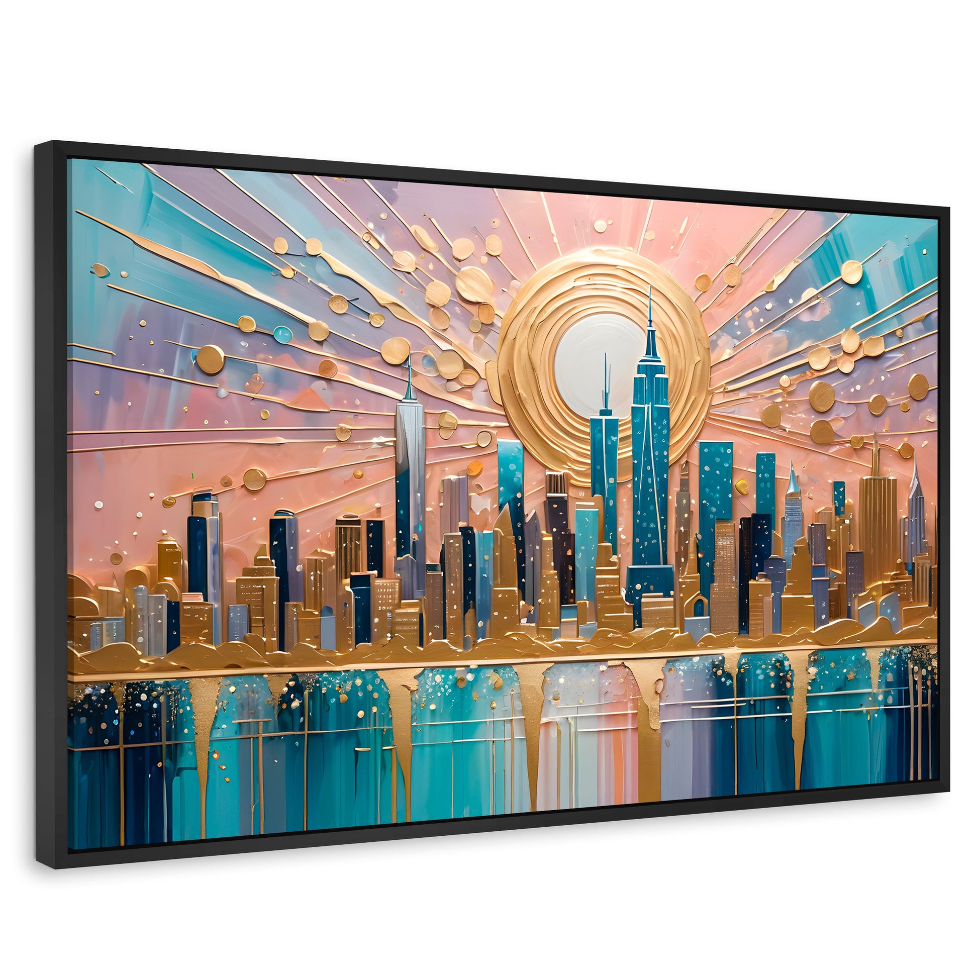 Cuadros Decorativos Canvas Revolution | Nueva York Dorada | Rectangular | Portada | Marco Negro