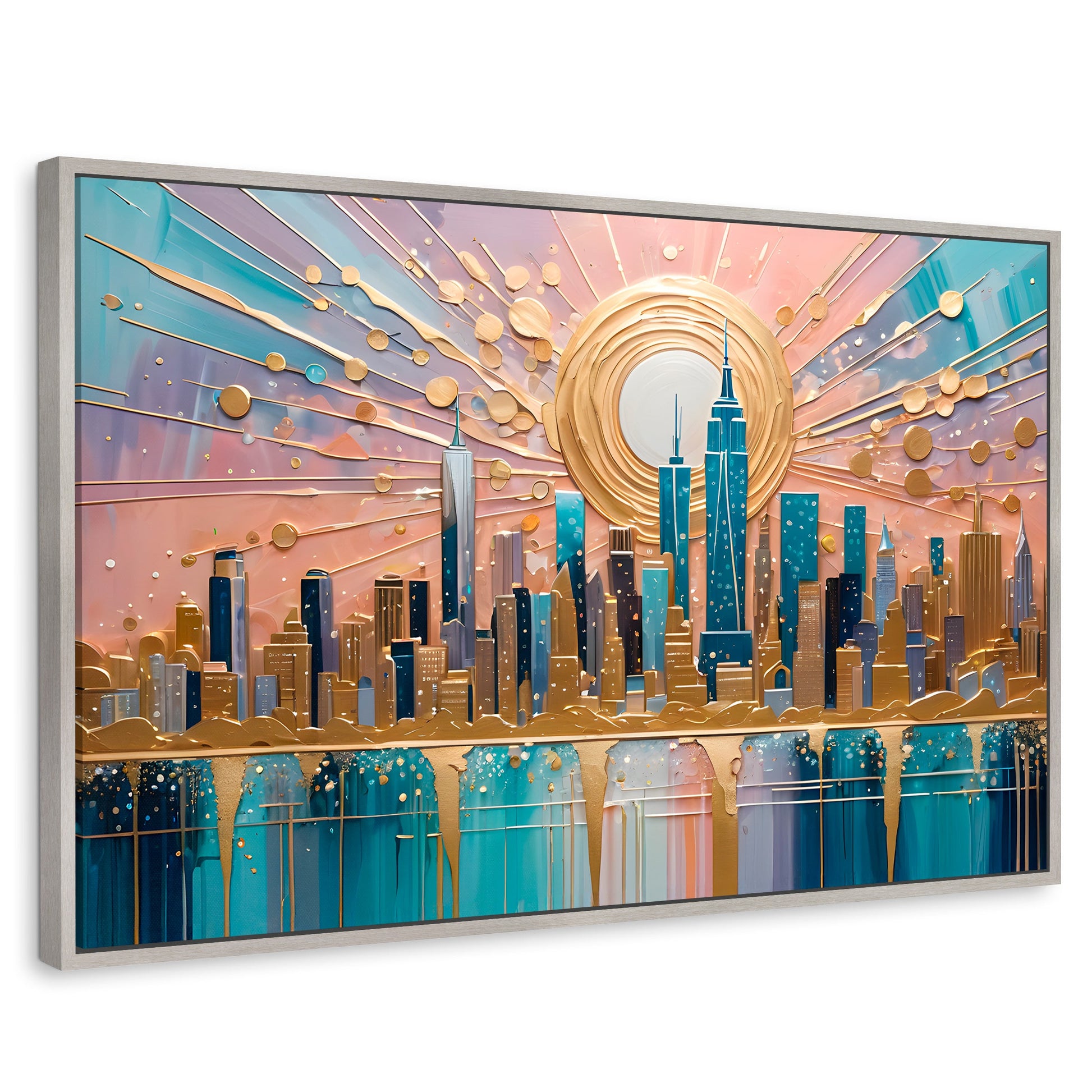 Cuadros Decorativos Canvas Revolution | Nueva York Dorada | Rectangular | Portada | Marco Plateado