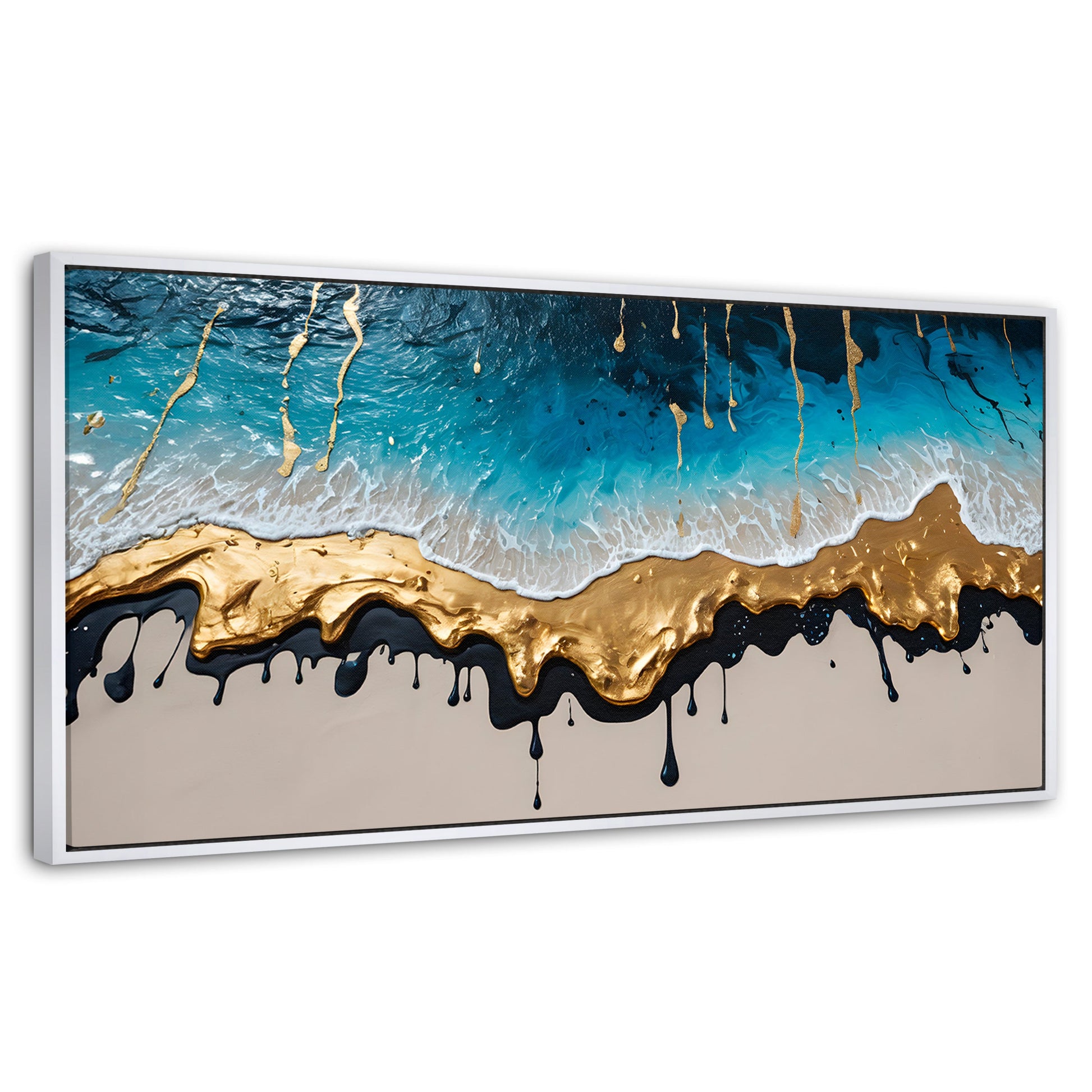 Cuadros Decorativos Canvas Revolution | Olas Azul Doradas | Panoramico | Portada