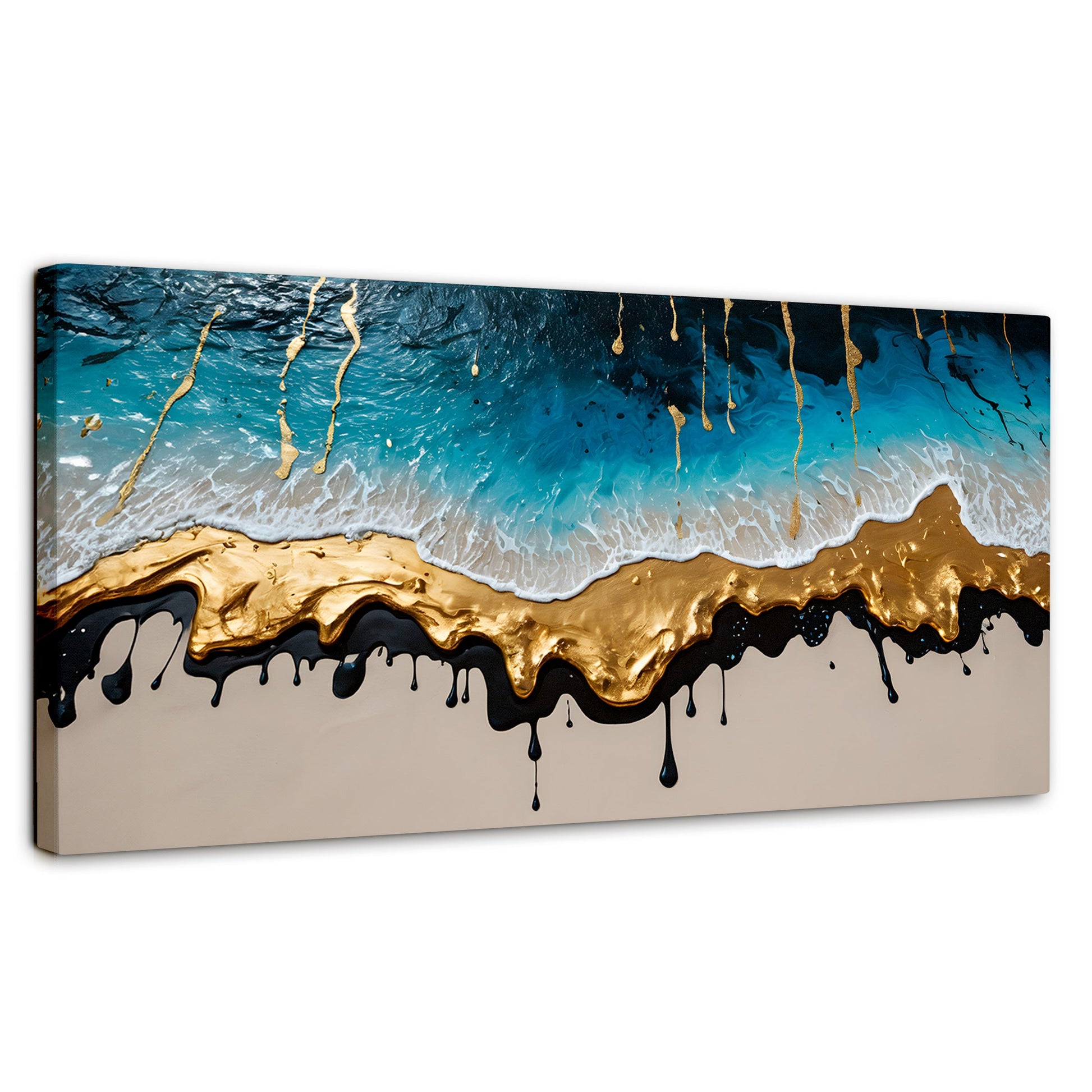 Cuadros Decorativos Canvas Revolution | Olas Azul Doradas | Panoramico | Portada