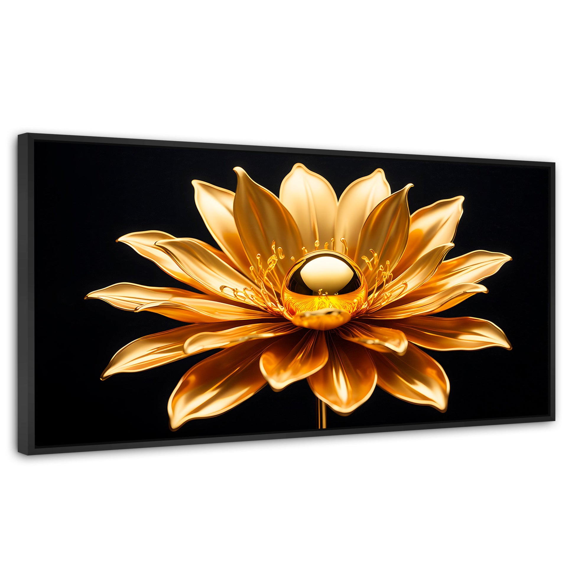 Cuadros Decorativos Canvas Revolution | Oro Flor Radiante | Panoramico | Portada | Marco Negro