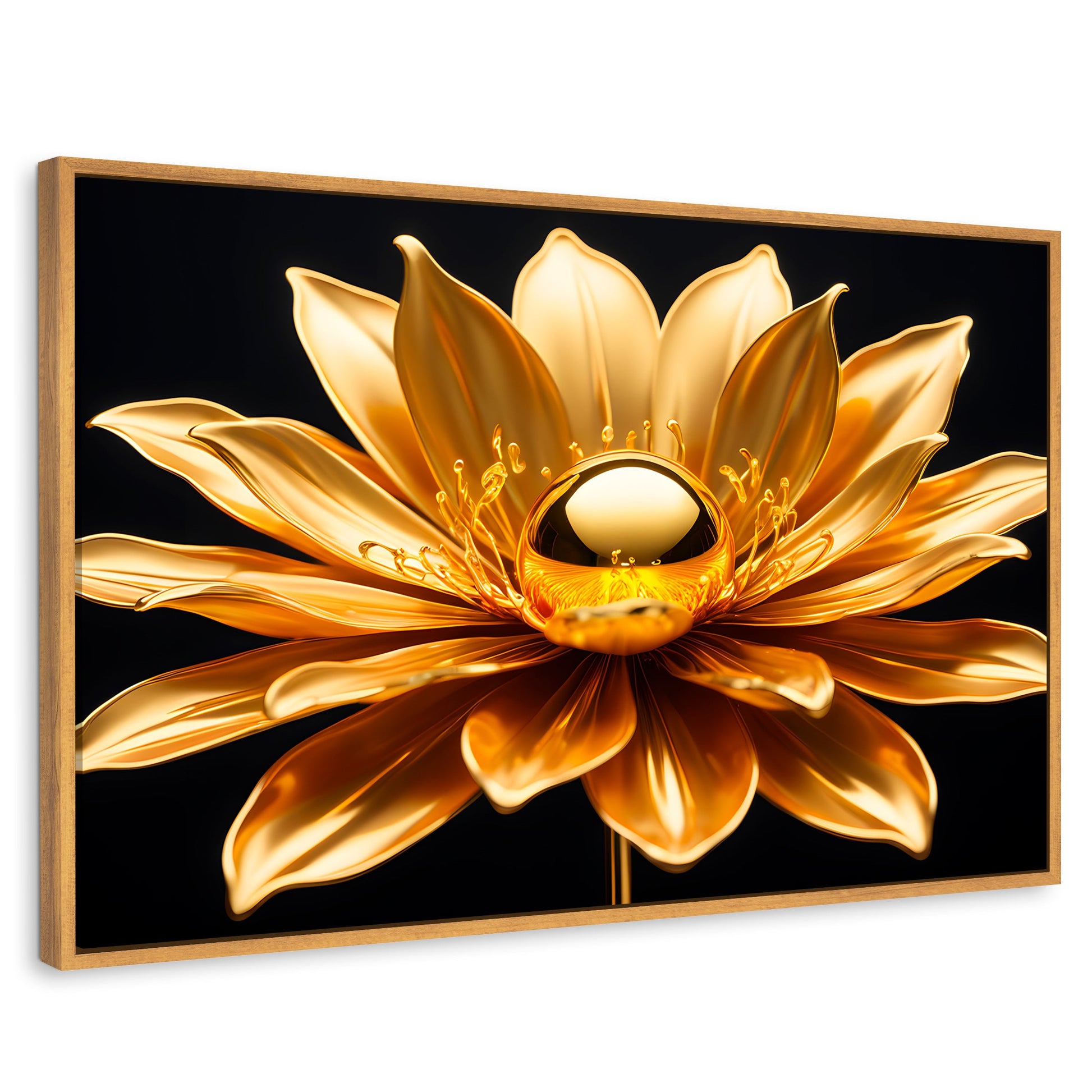 Cuadros Decorativos Canvas Revolution | Oro Flor Radiante | Rectangular | Portada | Marco Madera