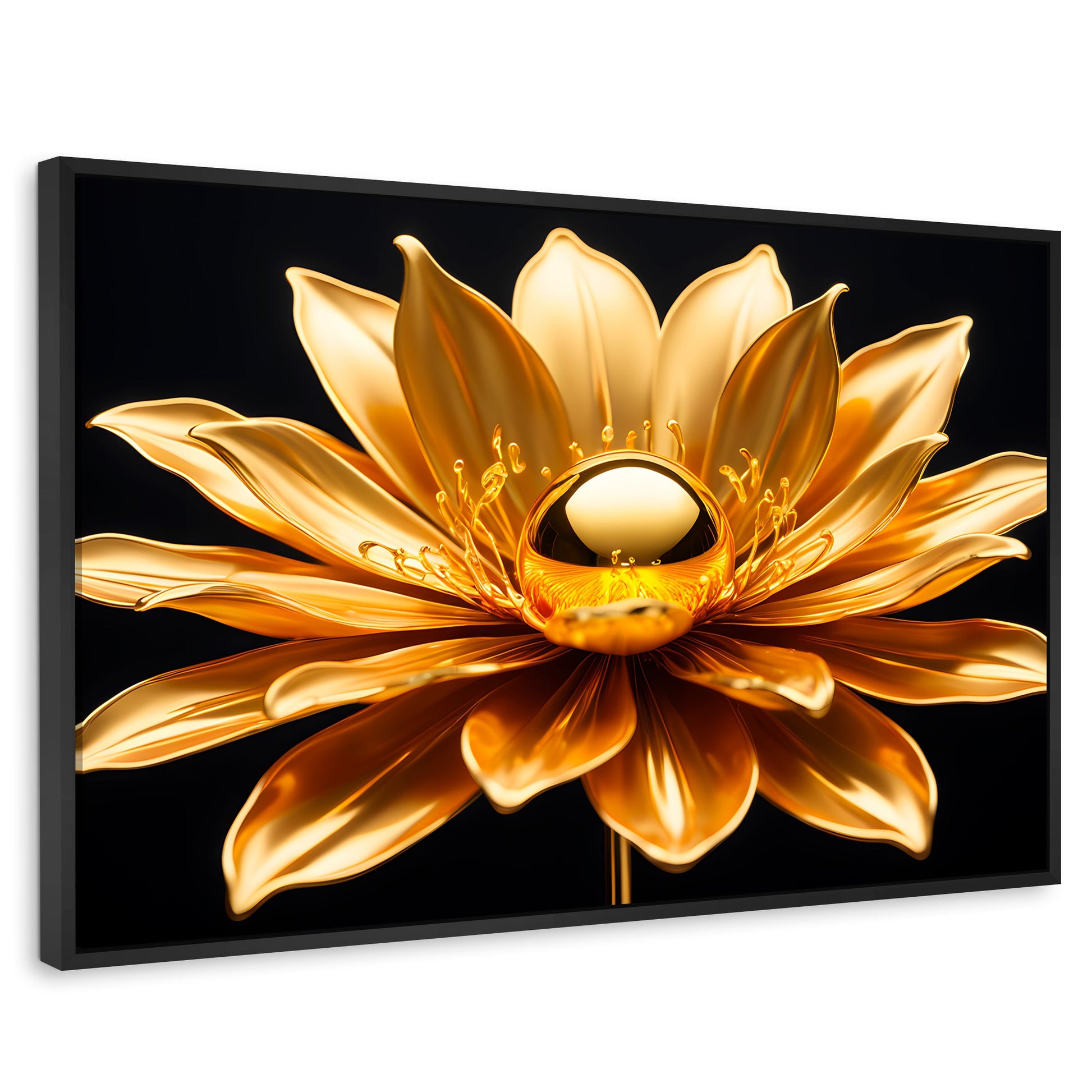 Cuadros Decorativos Canvas Revolution | Oro Flor Radiante | Rectangular | Portada | Marco Negro