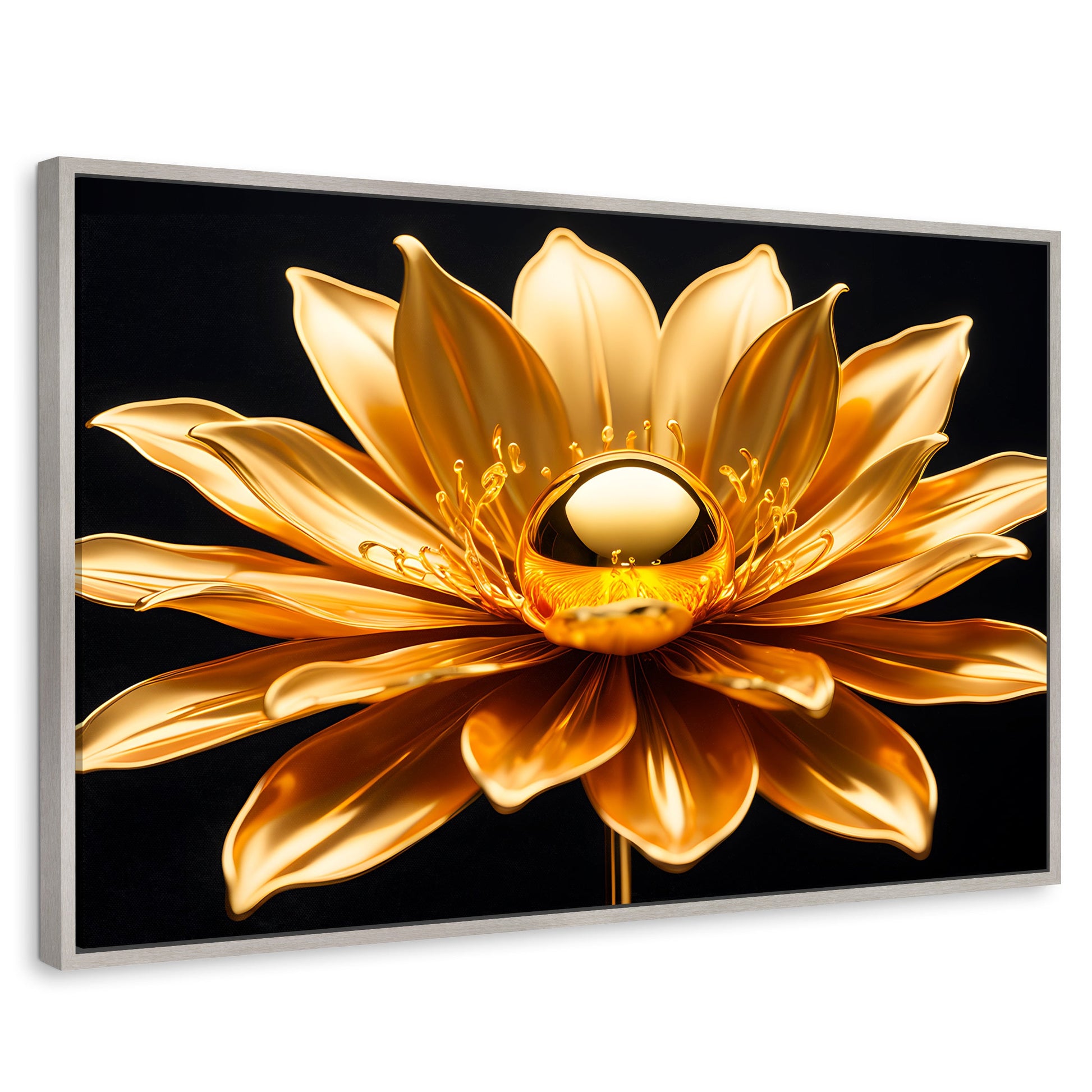 Cuadros Decorativos Canvas Revolution | Oro Flor Radiante | Rectangular | Portada | Marco Plateado