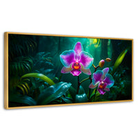 Cuadros Decorativos Canvas Revolution | Orquideas Vibrantes | Panoramico | Portada | Marco Dorado